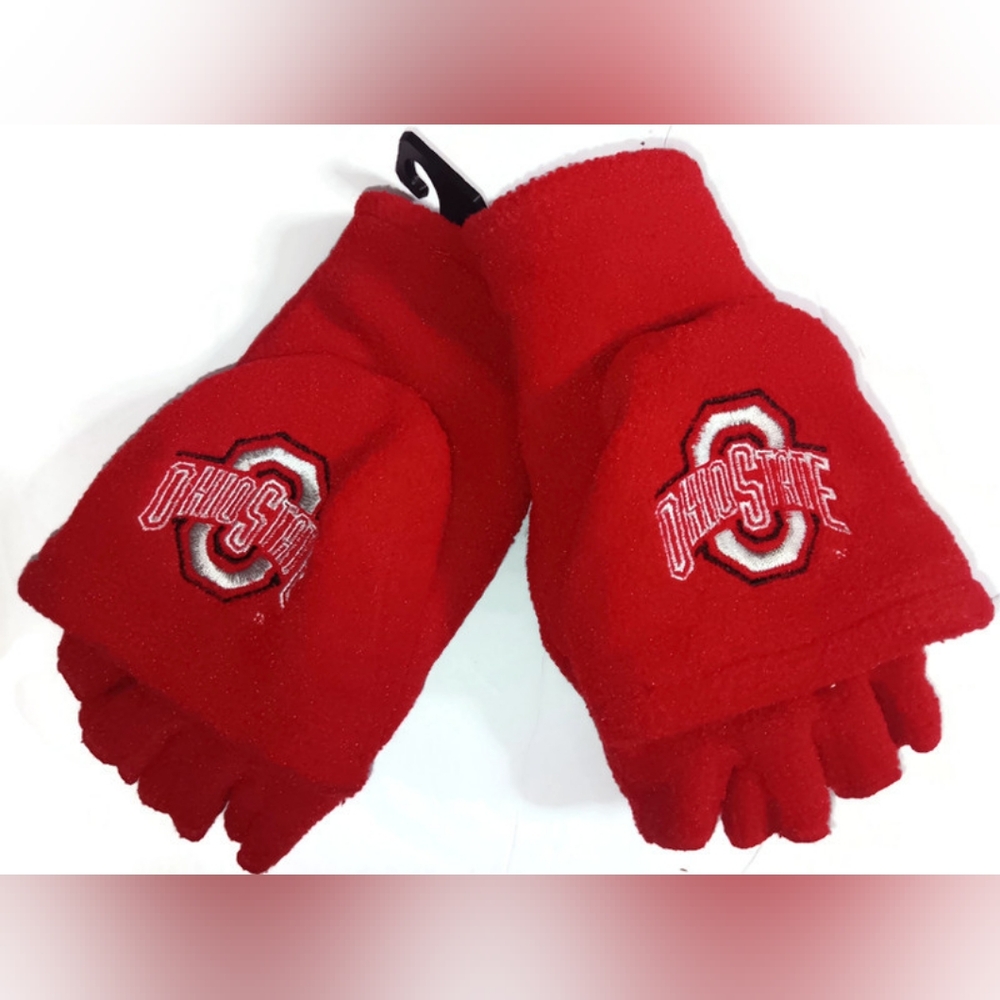 OHIO STATE BUCKEYES NCAA,FLEECE LOGO RED CONVERTIBLE MITTENS,MEDIUM